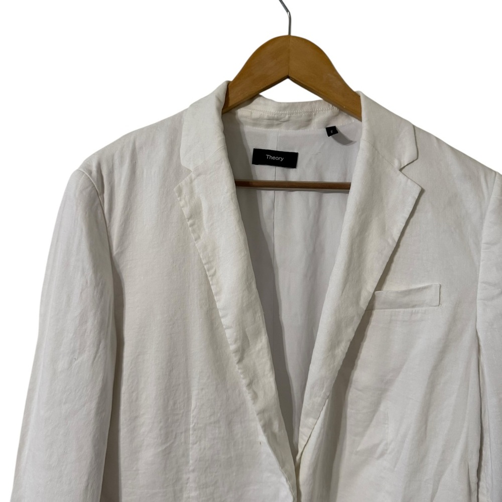 THEORY Eco Crunch Linen Mix White Button Up Blazer Jacket - Picture 3 of 8